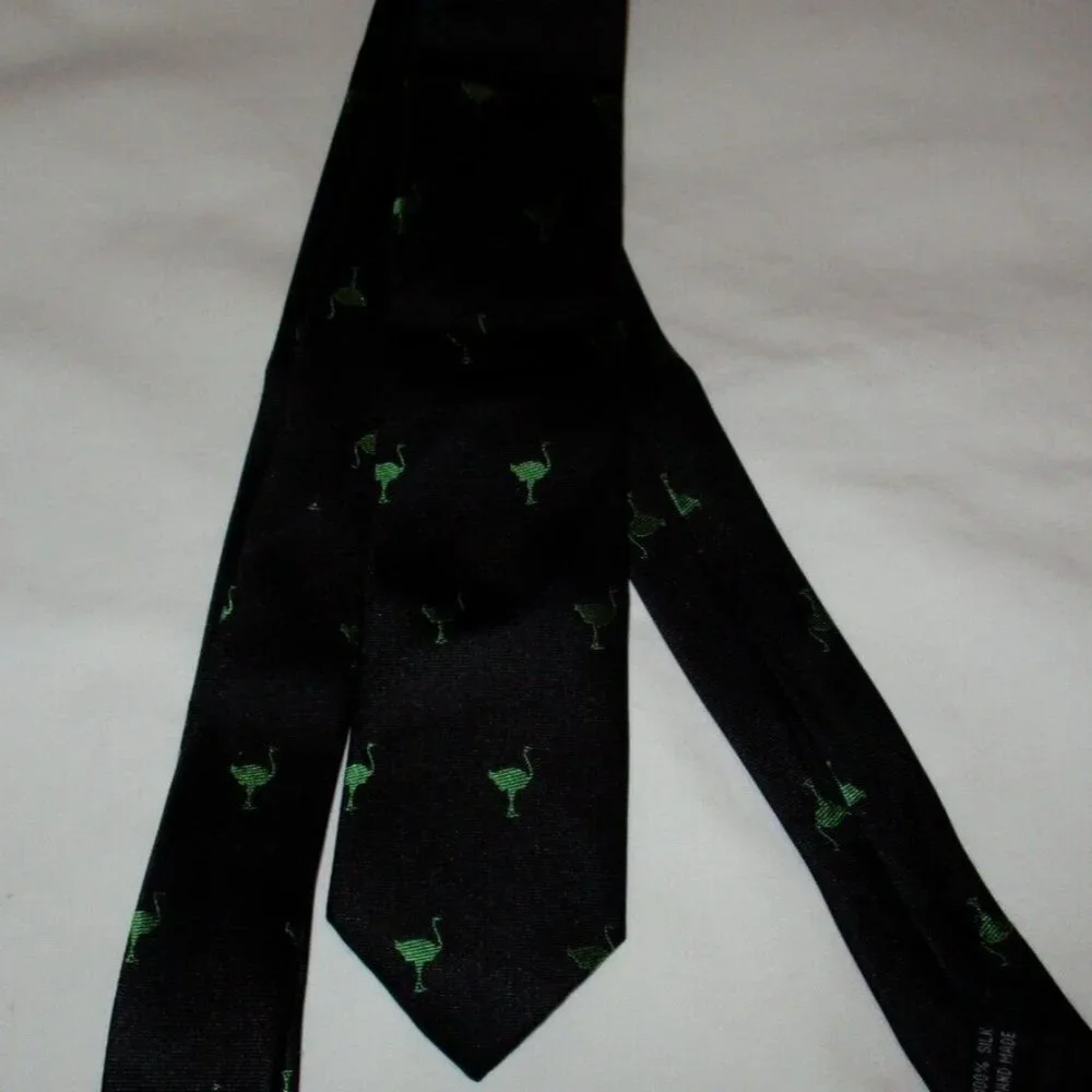 Ostrich Bird Allover - The Chive KCCO Necktie Mens Silk Black and Green